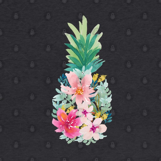 Watercolor Floral Pineapple by figandlilyco